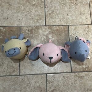 Set of 3 DANDEE Baby Bunny, Elephant, Giraffe Head Plush Stuffed Wall Hangings